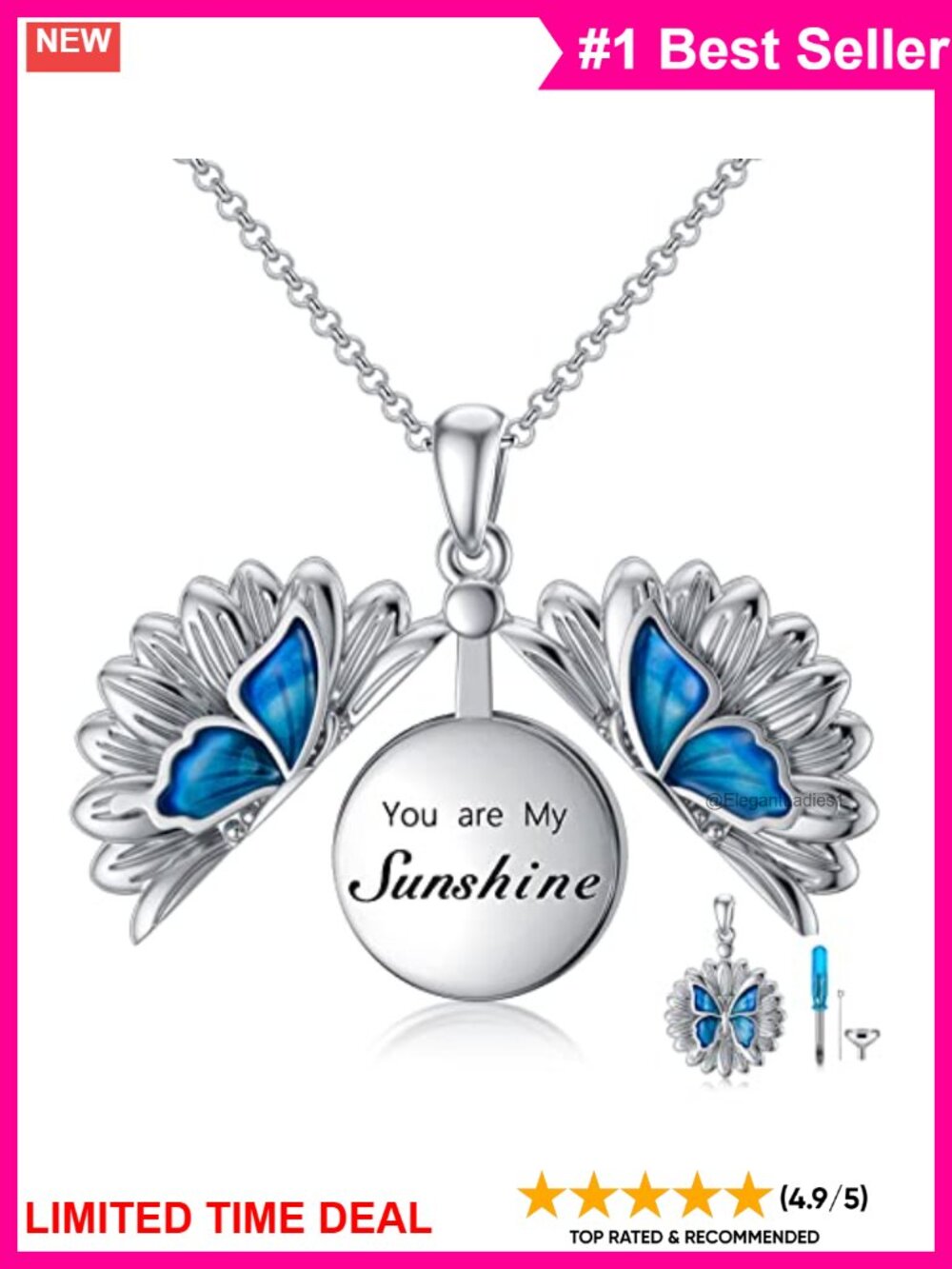 SOULMEET 925 Sterling Silver Urn Necklace Sunflower Butterfly Cremation Jewelry